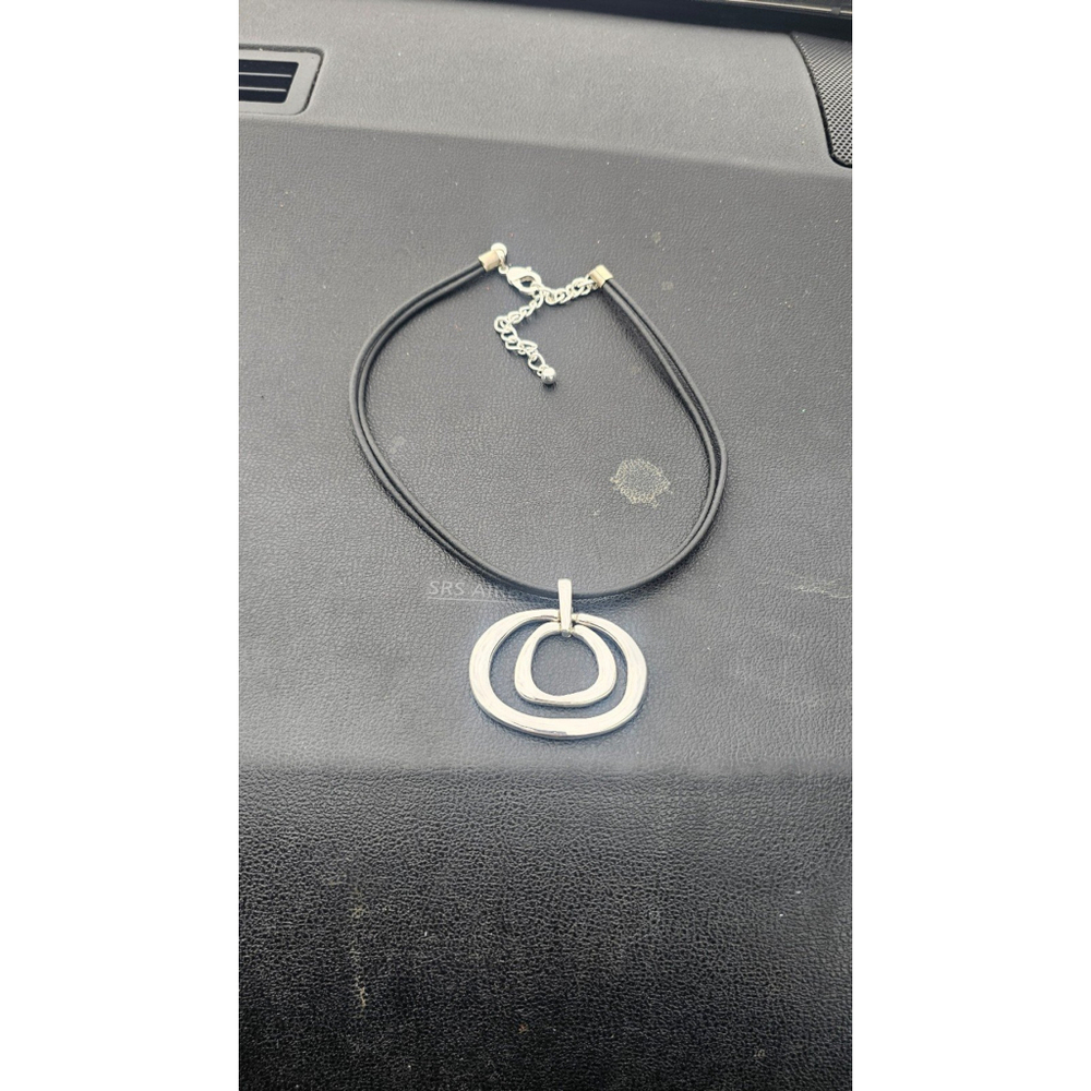Chico’s Chicos Silver Tone Pendant Necklace Black Cord Adjustable 20in P2